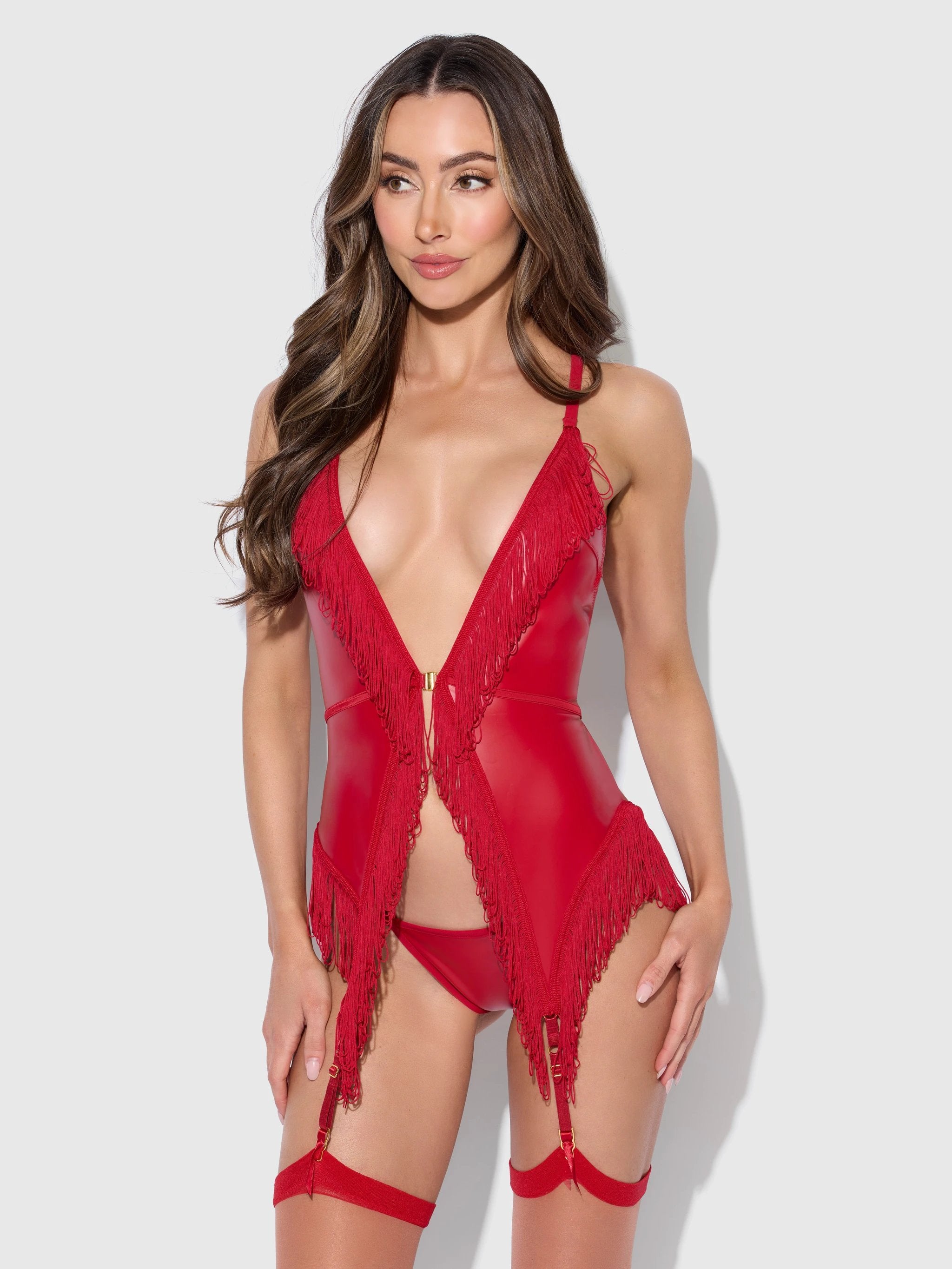 Phoenix Faux Leather & Fringe Chemise & G-String Set by House of Desire