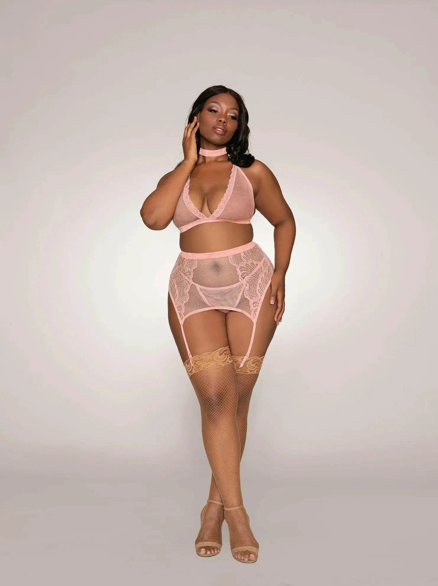 Fishnet & Lace Velvet 3 Piece Set by Dreamgirl