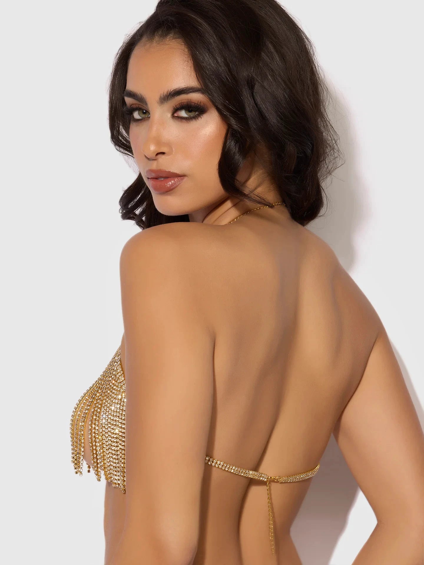 Rhinestone Dangle V-neck Bra by House of Desire