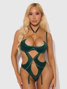 Evangeline Satin & Chain Halter Teddy by House of Desire