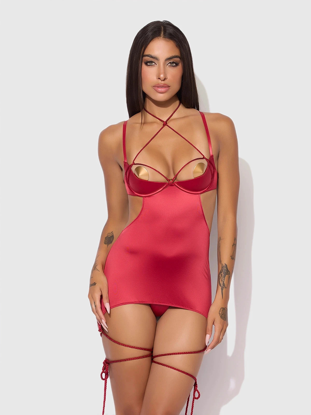 Iryna Silky Micro & Rope Open Back Chemise & G-String Set by House of Desire