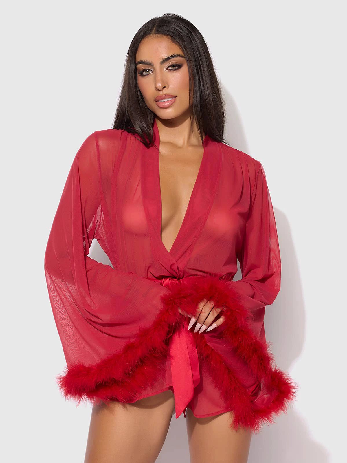 Marilyn Marabou & Mesh Short Robe by House of Desire