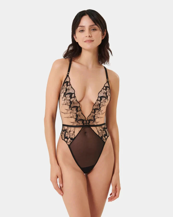 Kalmia Embroidered Sheer Bodysuit by Bluebella