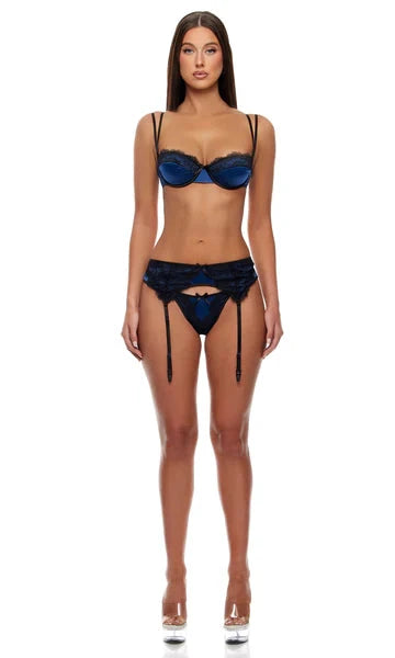 Laced In Satin Bra & Garter Belt Lingerie Set by Forplay