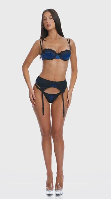 Laced In Satin Bra & Garter Belt Lingerie Set by Forplay