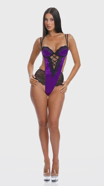 Laced in Satin Satin & Lace Teddy by Forplay