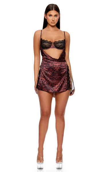 Second Skin Snake Satin Chemise Set by Forplay