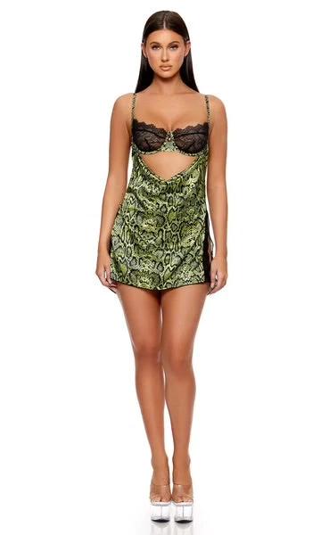 Second Skin Snake Satin Chemise Set by Forplay