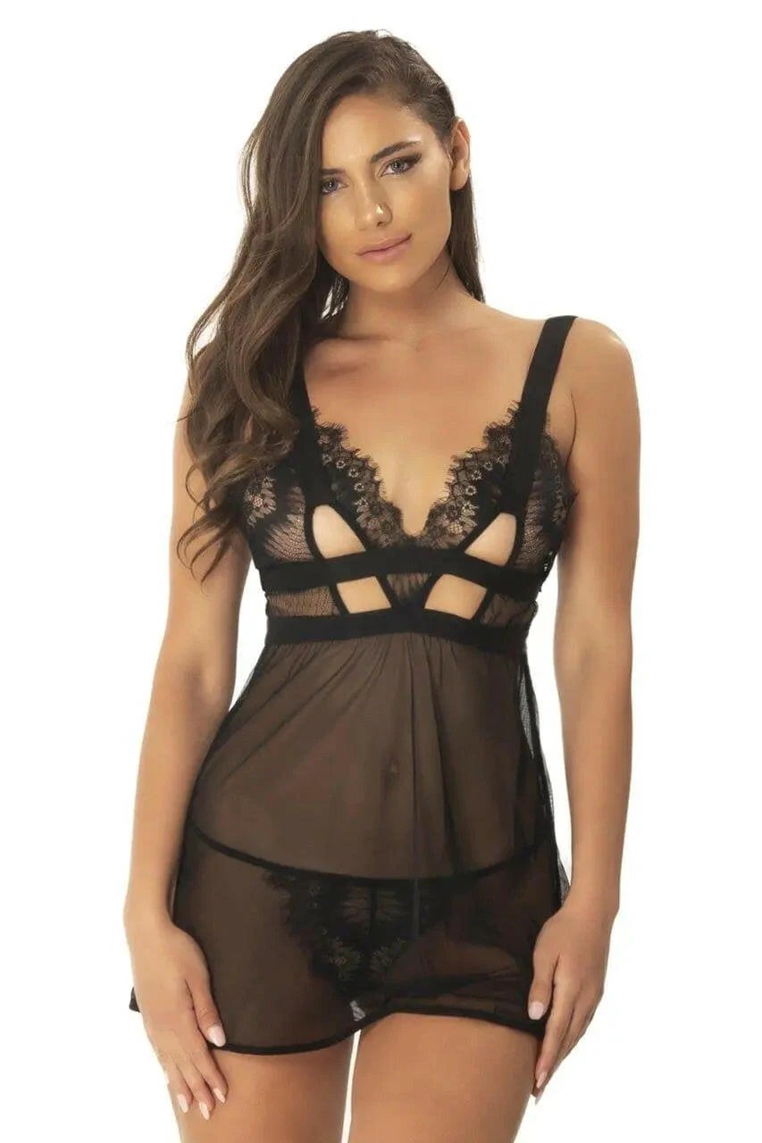 Janet Eyelash Lace and Mesh Babydoll Set by Oh La La Cheri