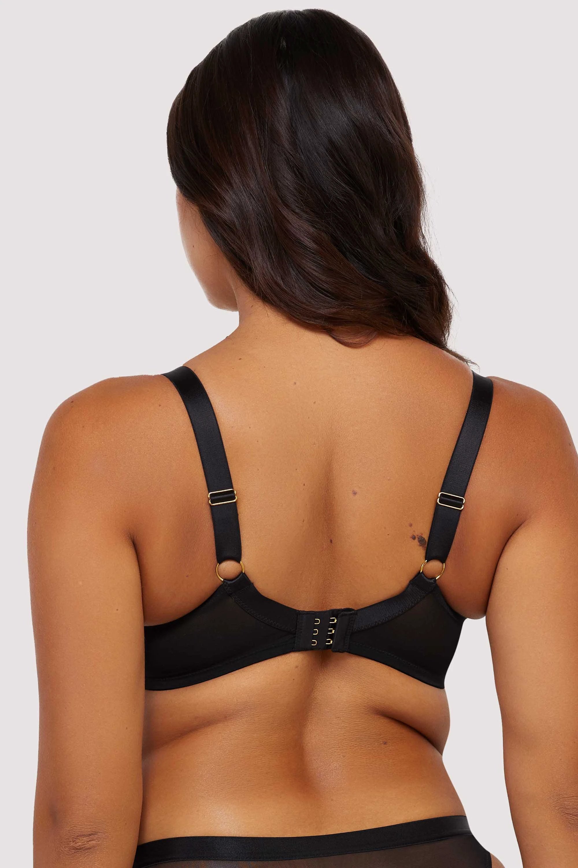 Eleanor Black Strappy Embroidery Balconette Bra by Playful Promises