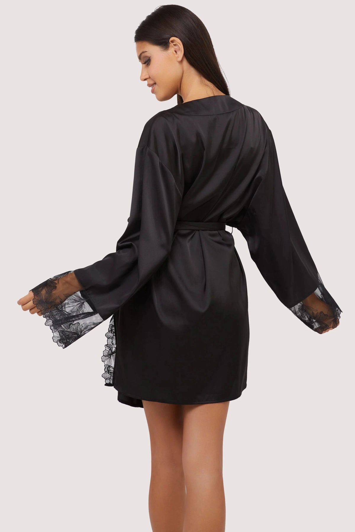 Eleanor Black Satin & Embroidery Robe by Playful Promises