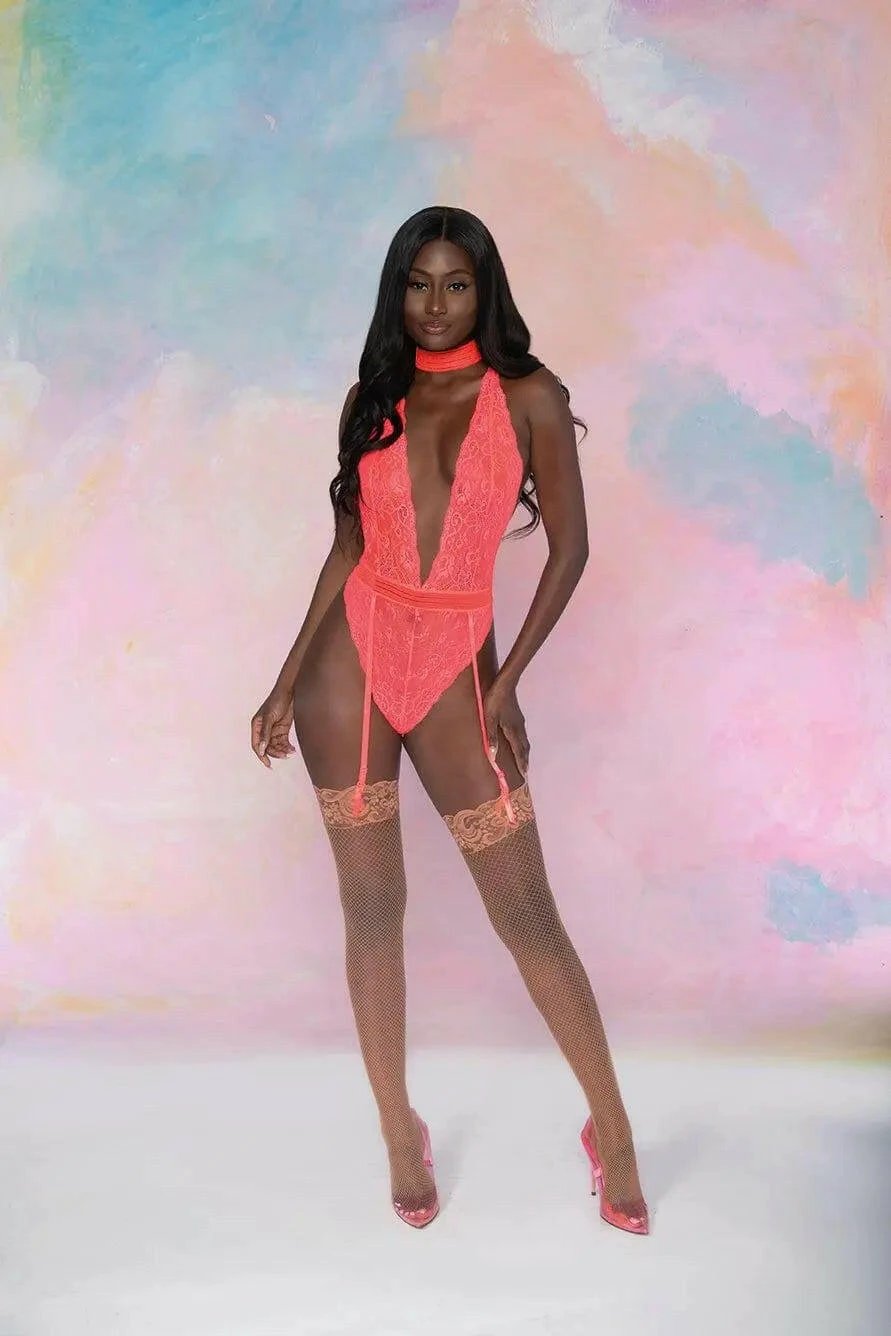 Scalloped Lace Gartered Teddy by Dreamgirl