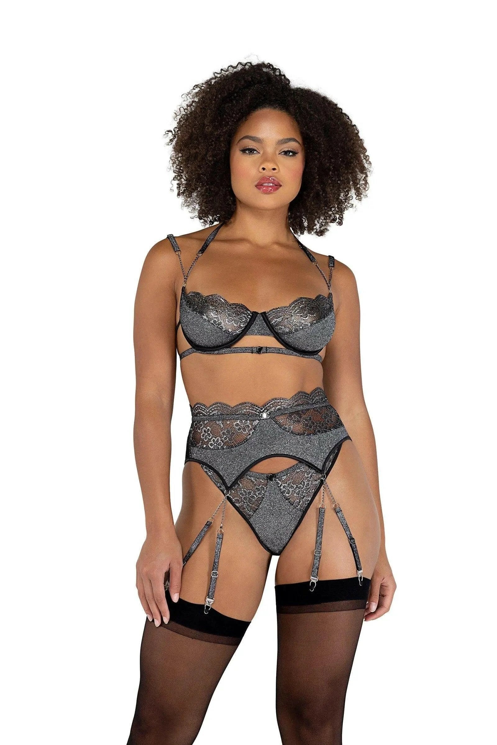 Sparkle Chained Gartered Bra Set by Roma Confidential