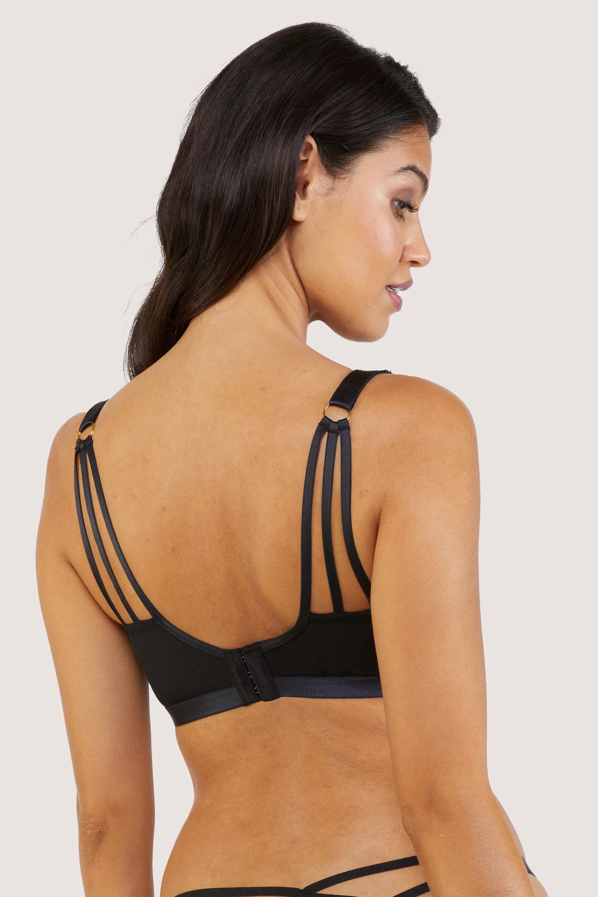 Pippa Black Deco Embroidered Caged Plunge Bra by Wolf & Whistle