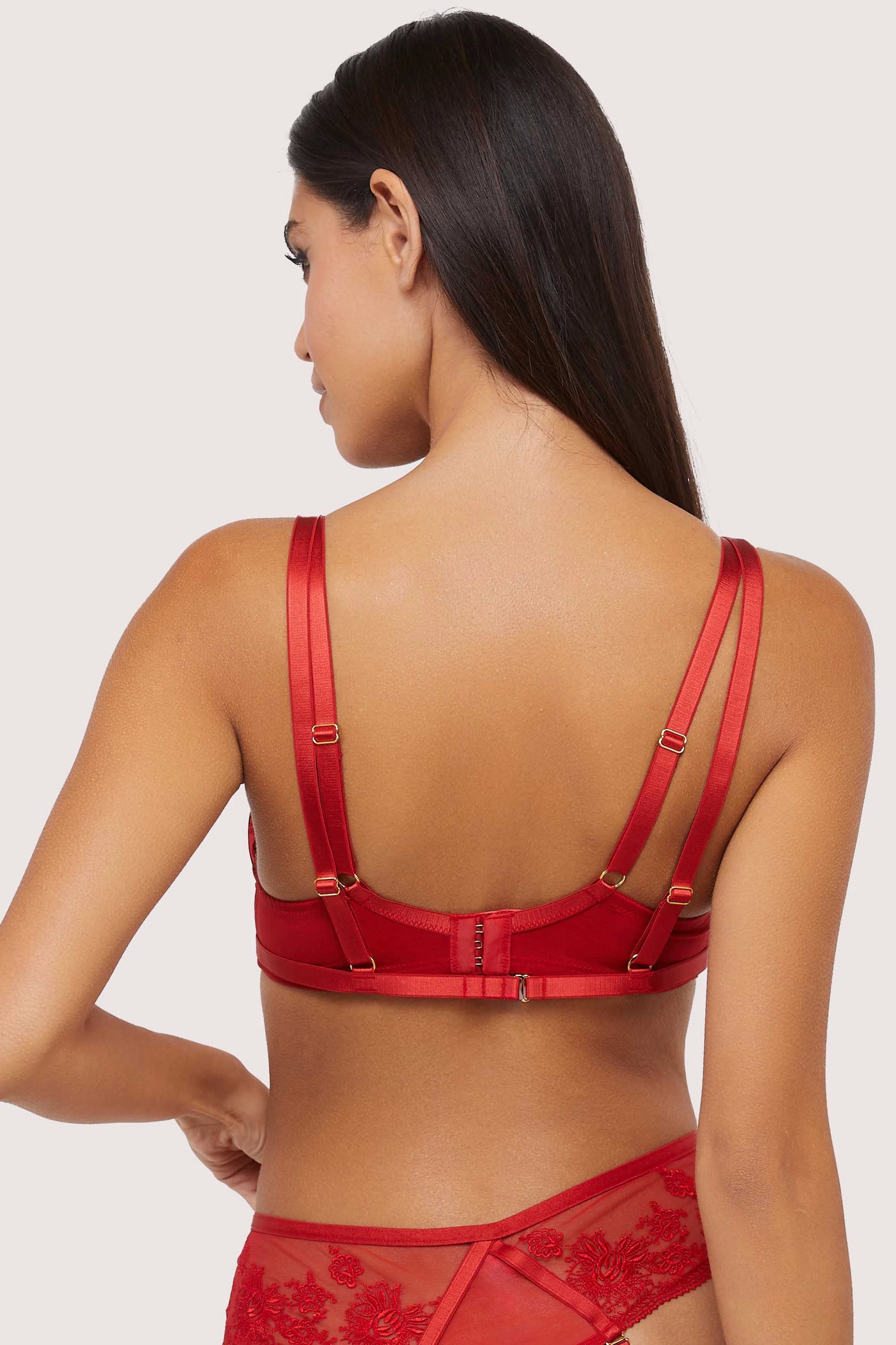 Sarina Red Embroidery Strap Plunge Bra by Wolf & Whistle
