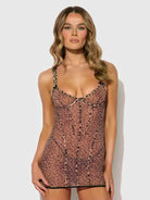 Alia Leopard Mesh Underwire Chemise & G-String Set by House of Desire