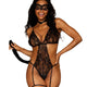 Cat-Themed Lace Garter Teddy Bedroom Costume 4-Piece Set by Dreamgirl