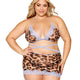 Leopard Printed Mesh with Contrast Scalloped Lace Bralette, Garter Skirt, & G-string Set by Dreamgirl