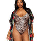 Rose Print Chiffon Robe with Leopard Print Satin Teddy Set by Dreamgirl
