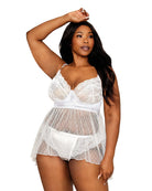 Satin, Stretch Lace & Diamond Mesh Babydoll & Panty Set by Dreamgirl