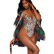 Rose Print Chiffon Robe with Leopard Print Satin Teddy Set by Dreamgirl