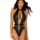 Shiny, Coated Stetch Knit Halter Teddy with Black Chain Details by Dreamgirl