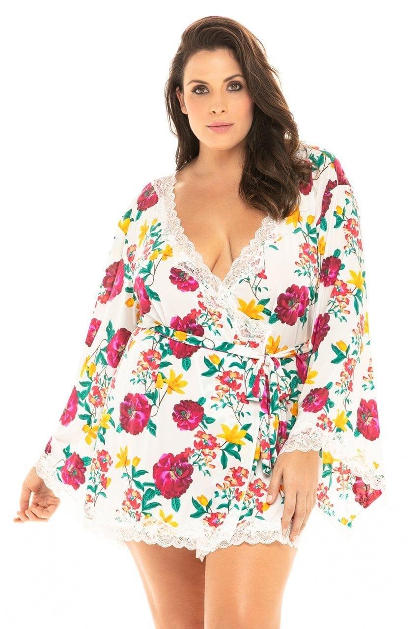 Oh La La Cheri Robes 1 Extra Large / 2 Extra Large / White Floral Print Reina Robe